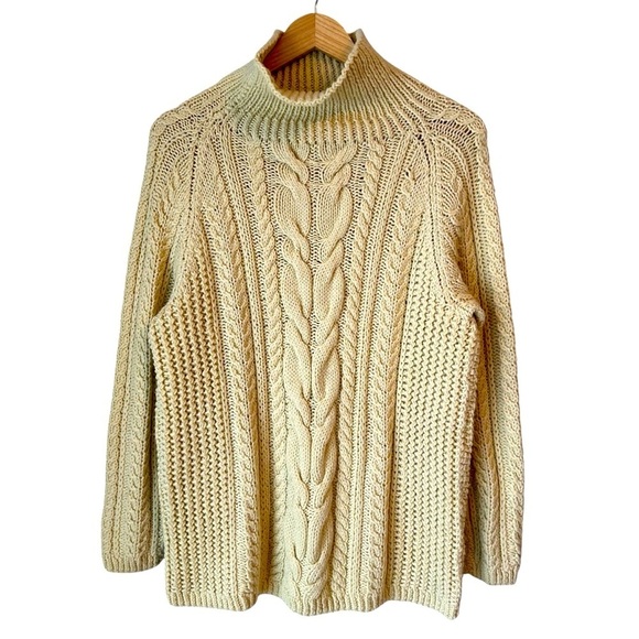 Cozy Cream Cable Knit Fisherman High Neck Sweater, Large - Picture 1 of 7
